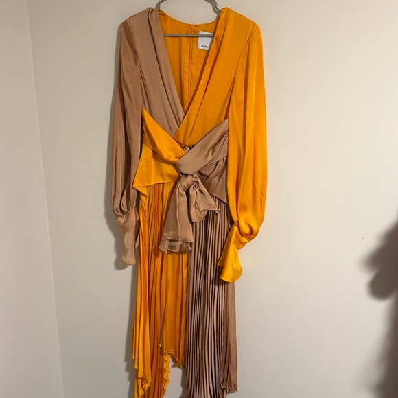 Acler empire dress size mustard orange and nude two tone assymetrical pleated 6 - Picture 2 of 12